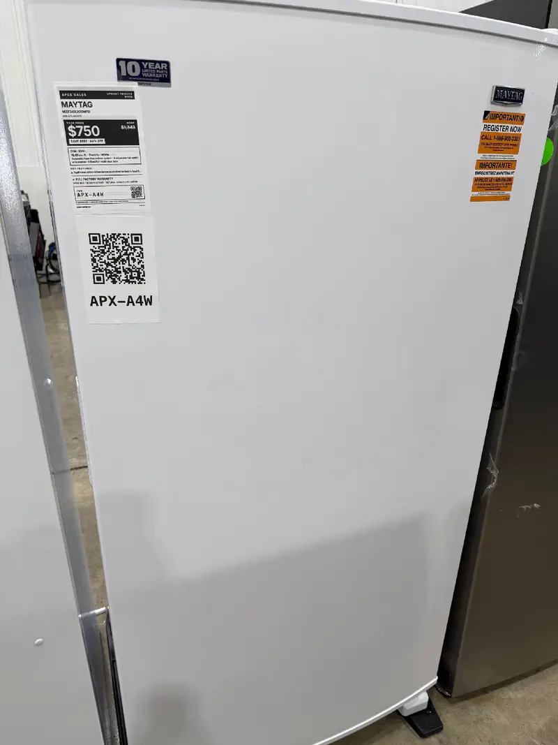 APX-A4W — Maytag MZF34X20DW10 Upright Freezer, White, front — Columbia