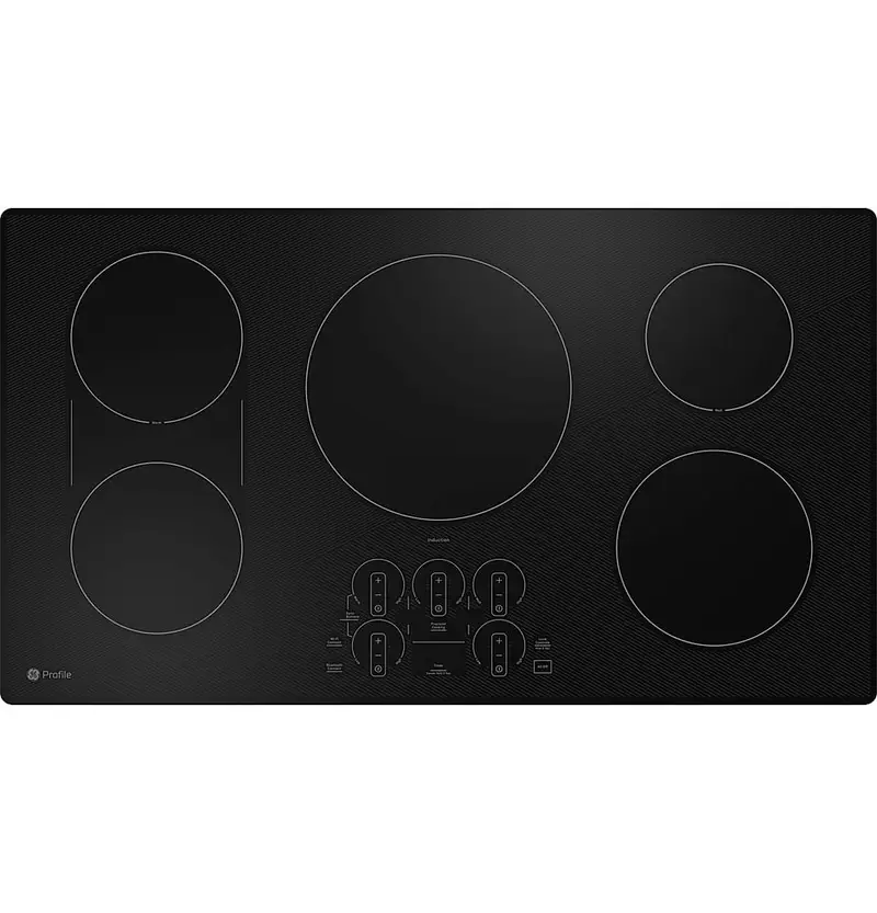 APX-A33 — GE Profile PHP9036DT3BB Induction Cooktop, Black on Black, front — Columbia