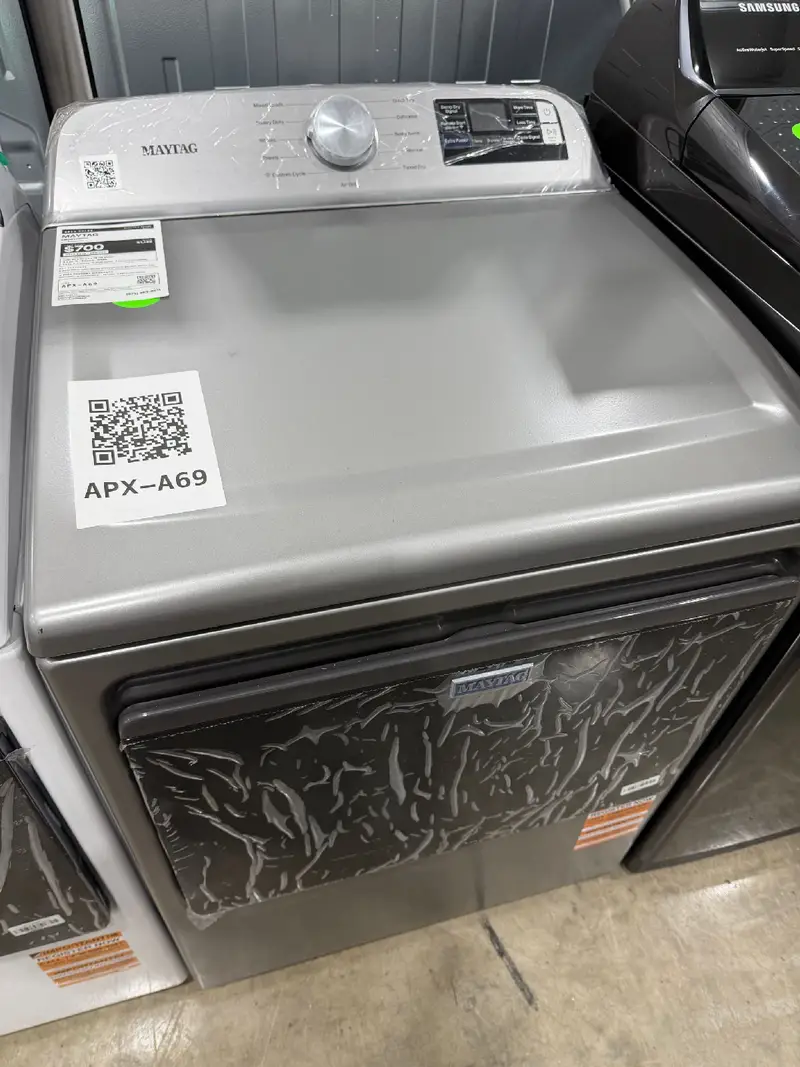 APX-A69 — Maytag MED6205RR0 Electric Dryer, Classic Silver, front — Columbia