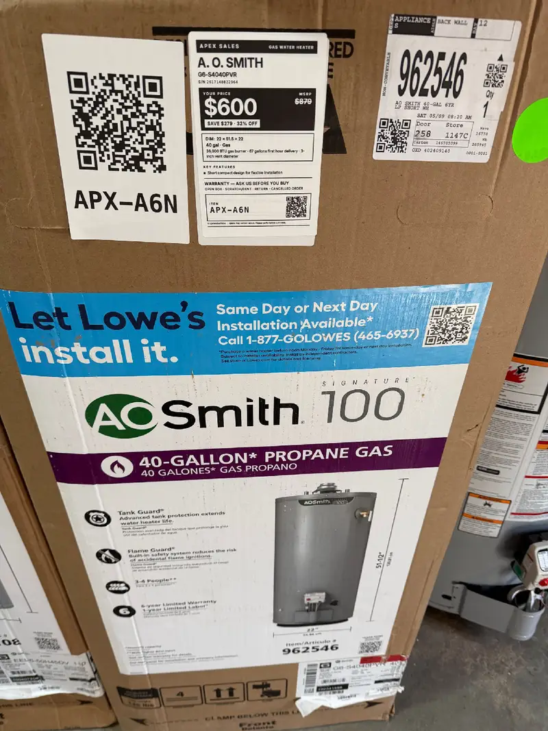 APX-A6N — A.o. Smith G6-S4040PVR Gas Water Heater, front — Jefferson City